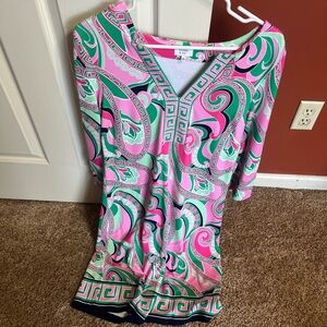 Crown and Ivy, pink and green paisley print dress
